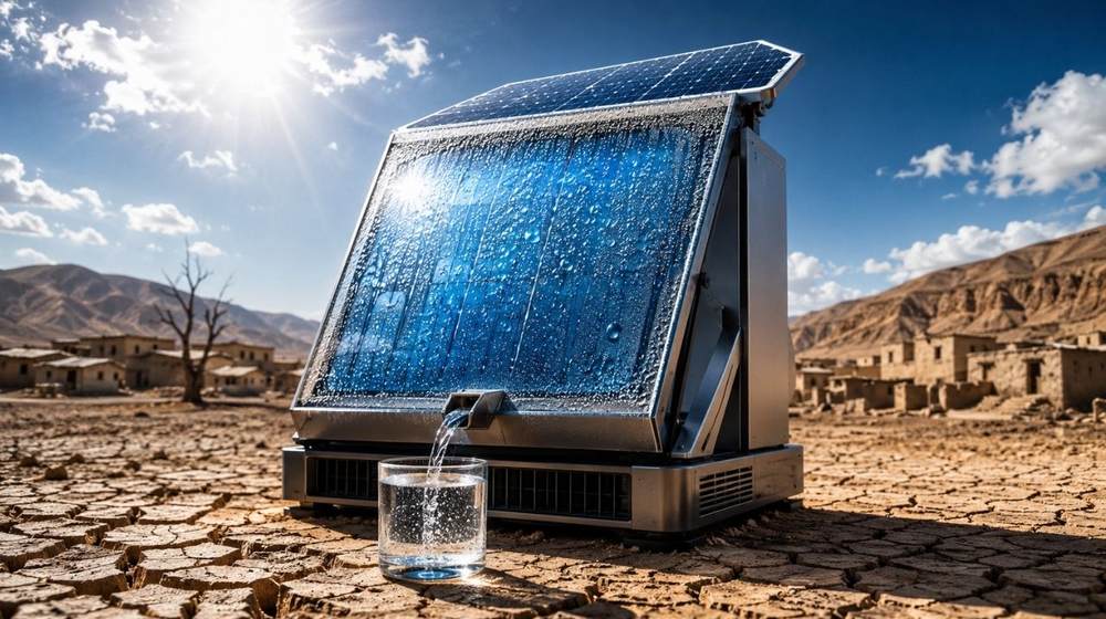 machine makes water from wind like solar panels 
